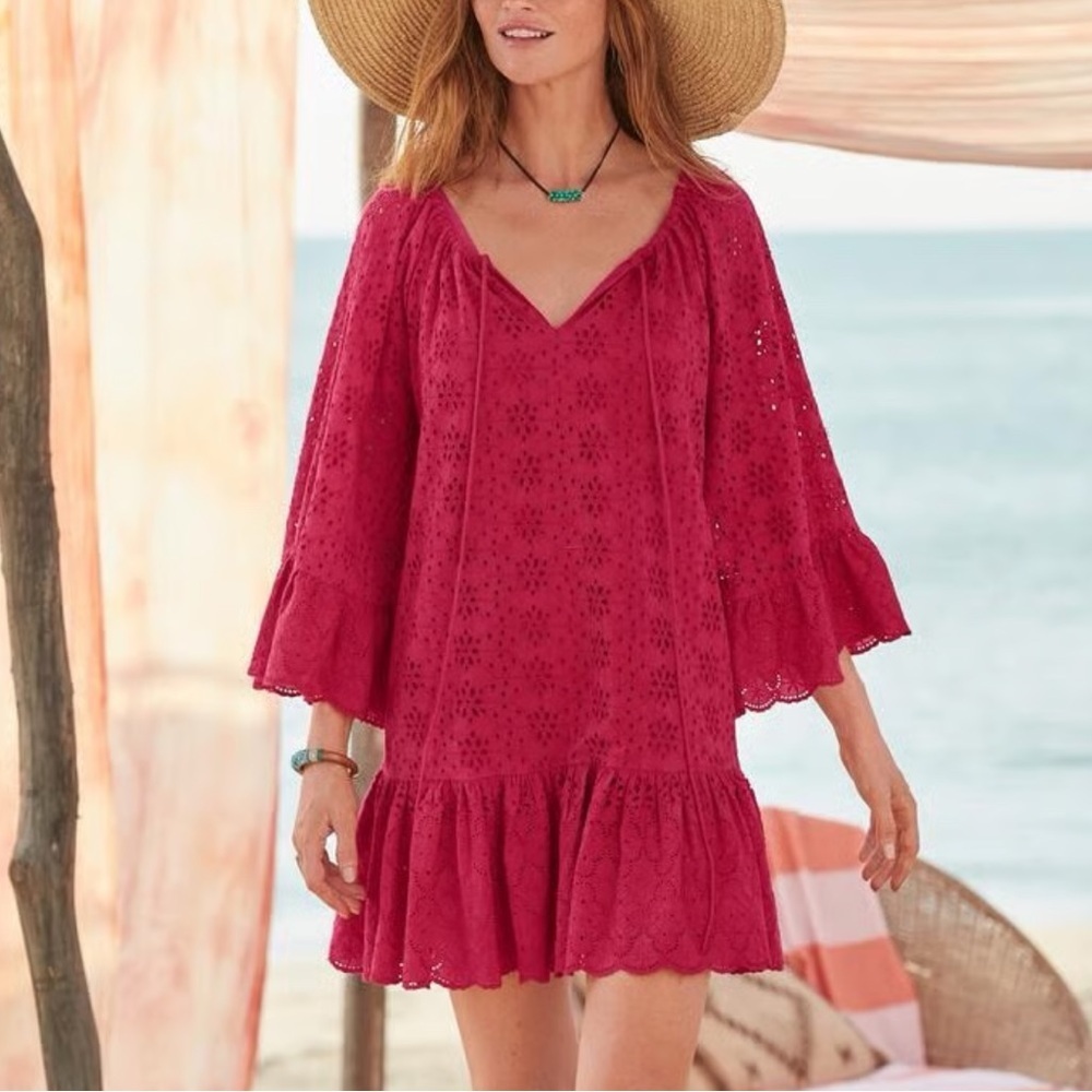 NWT Sundance Women’s Moray Cover-up Dress Red Eyelet Size M